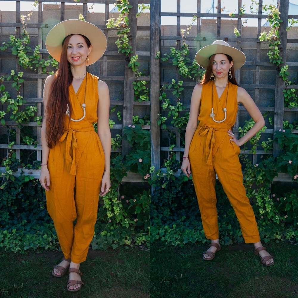 Not Perfect Linen MARGARET wrap linen jumpsuit Customized Sleeveless Size Small